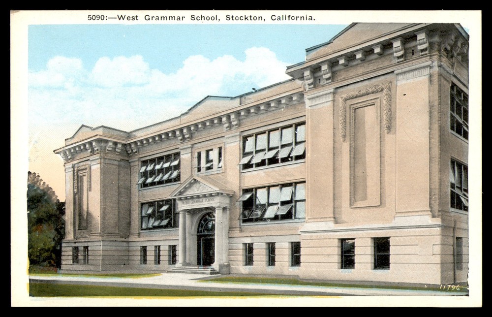 Postcard West Grammar School Building, Stockton CA