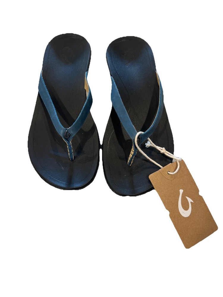 OLUKAI Ho'opio Womens Size 6 Leather Flip-Flop Beach Sandals Full-Grain