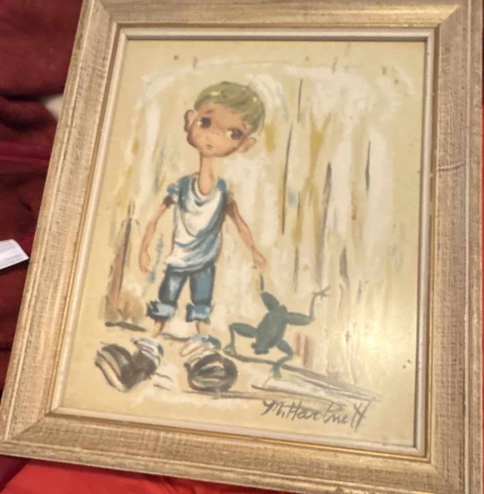 M. Hartmey Signed Framed Abstract Painting Boy & Frog Small Single Piece