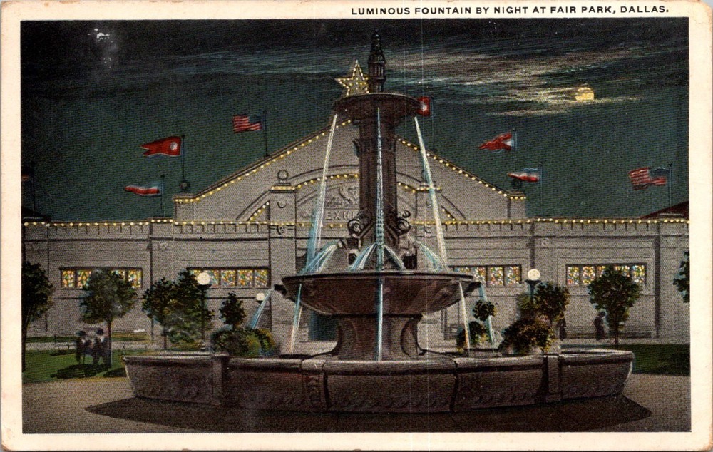 Luminous Fountain by Night at Fair Park, Dallas TX Vintage Postcard I05