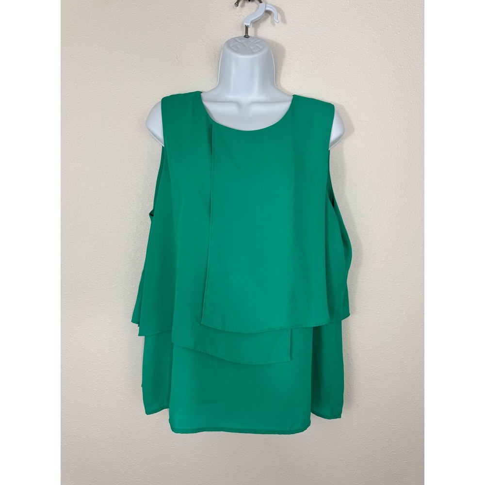 Vince Camuto Emerald Green Layered Blouse Womens Large Sleeveless Flowy Top