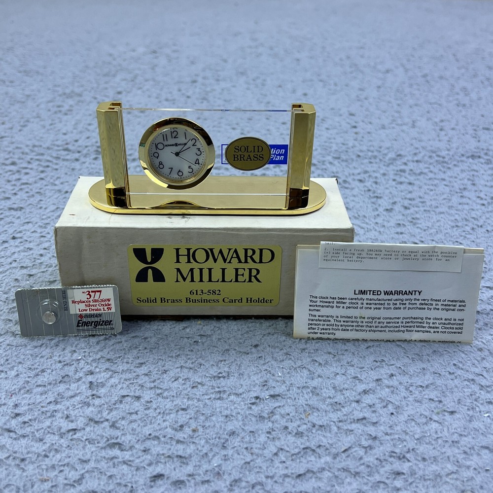 Howard Miller Brass Business Card Holder Clock for Office Desk 613-582