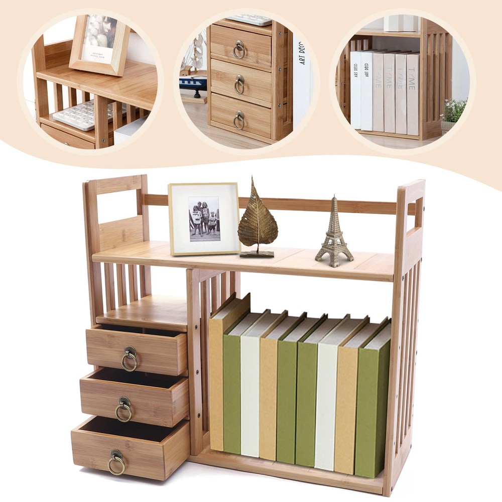Bamboo Tabletop Bookshelf Storage Organizer Display Shelf Rack Desk TOP NEW