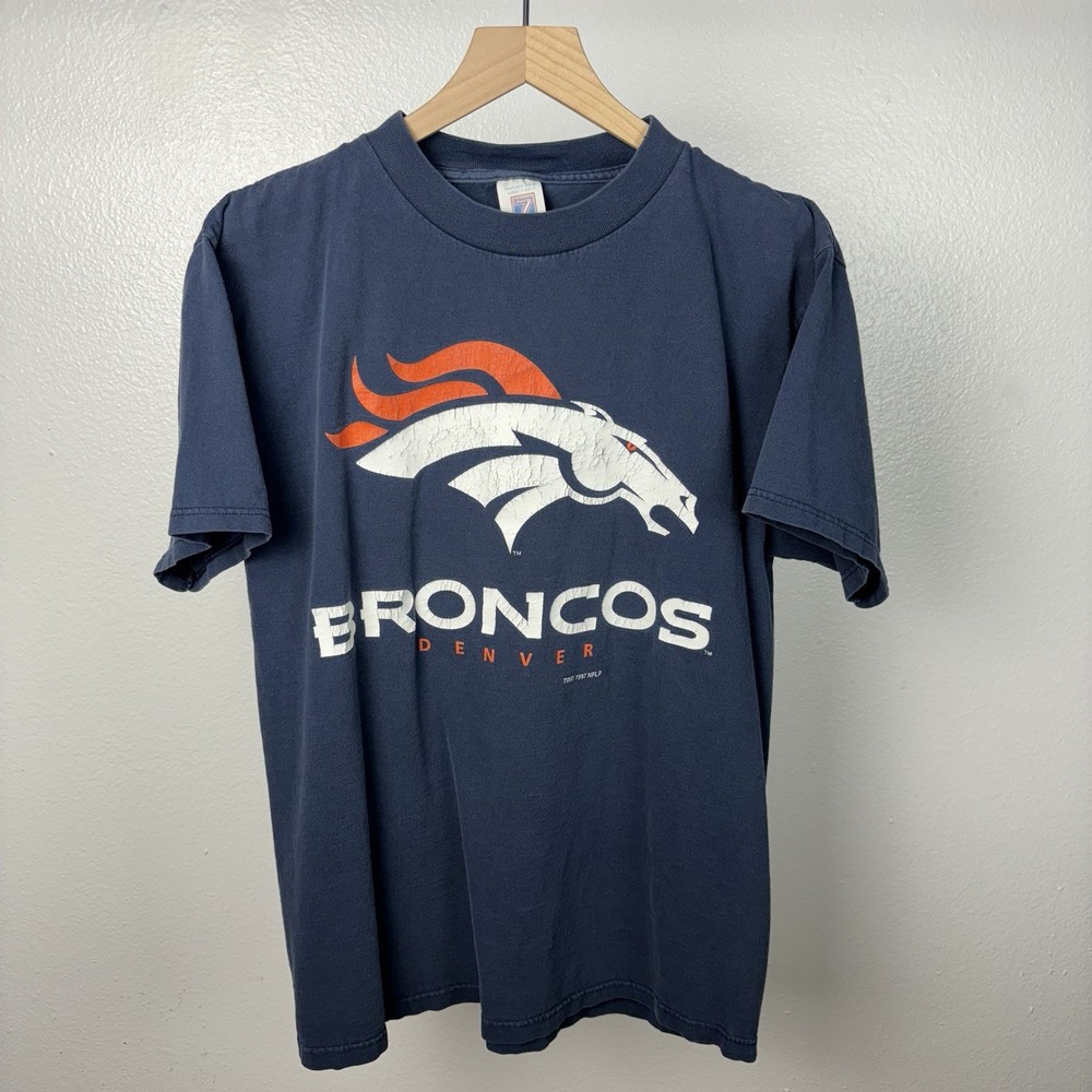 Vintage Logo 7 Denver Broncos Short Sleeve T Shirt Men's Large Blue 90’s