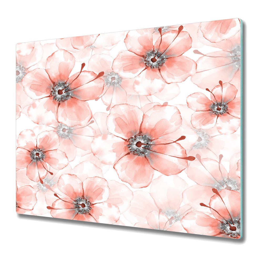 Glass Kitchen Chopping Board Bright Orange Flowers Beautiful Botanical 60x52