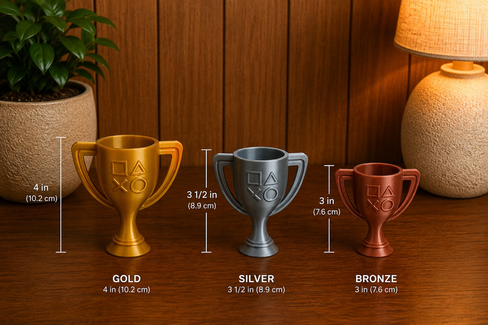 PlayStation Trophy Set Gold Silver Bronze PS Symbols 3D Printed Display