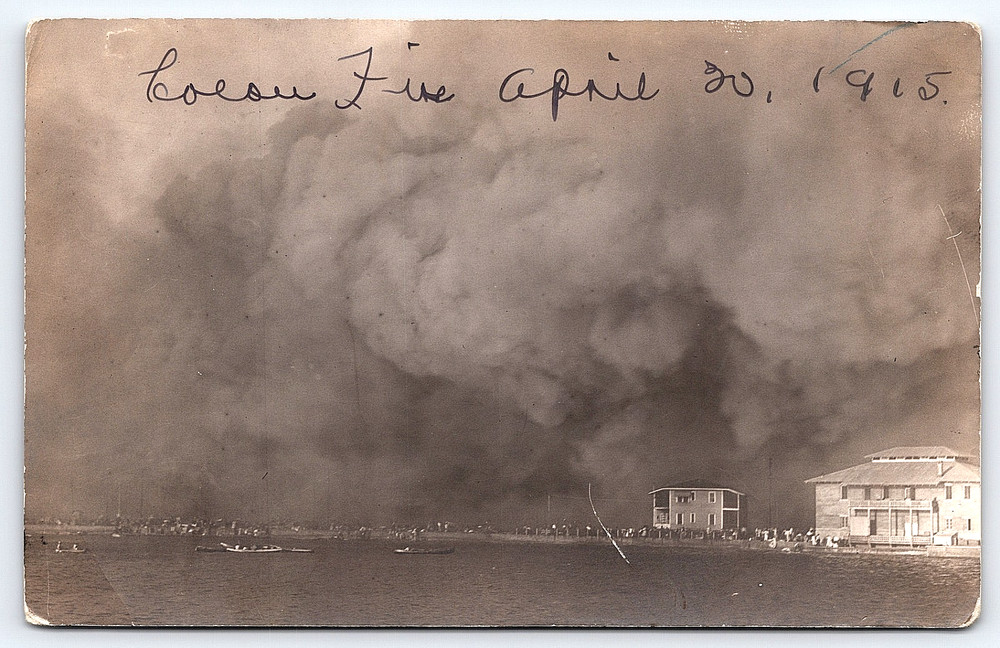 Colon Panama City Smoke In The Sky Homes People Vintage Real Photo Postcard 1915