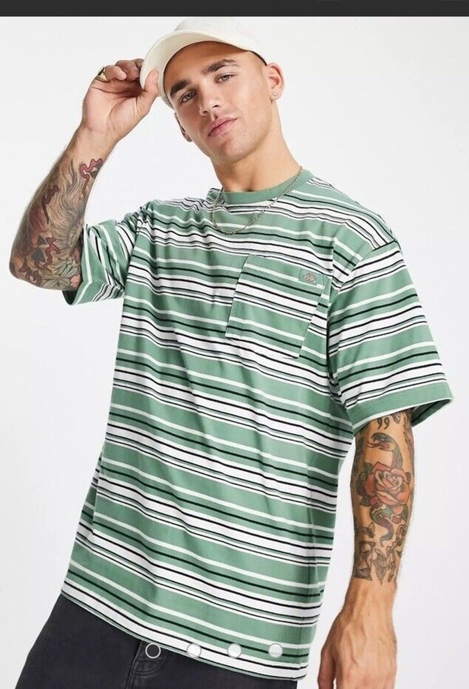 Dickies Relaxed Fit Striped Pocket T Shirt Dark Ivy Small