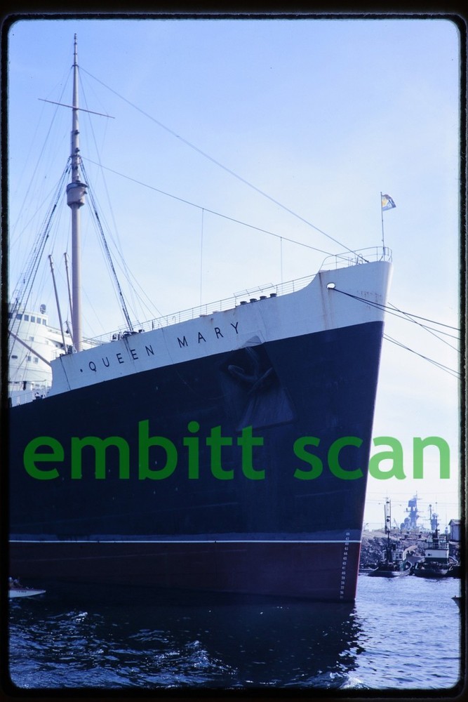 Original Slide, Cunard Line Ocean Liner RMS Queen Mary at Long Beach CA, 1968