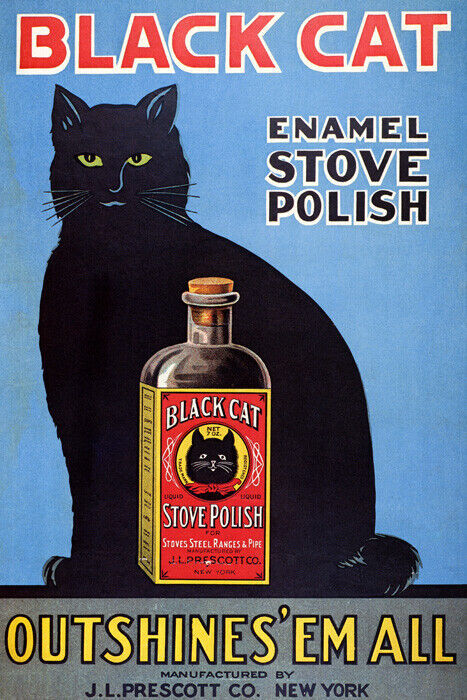 BLACK CAT ENAMEL STOVE POLISH OUTSHINES' EM ALL ADVERTISING VINTAGE POSTER REPRO