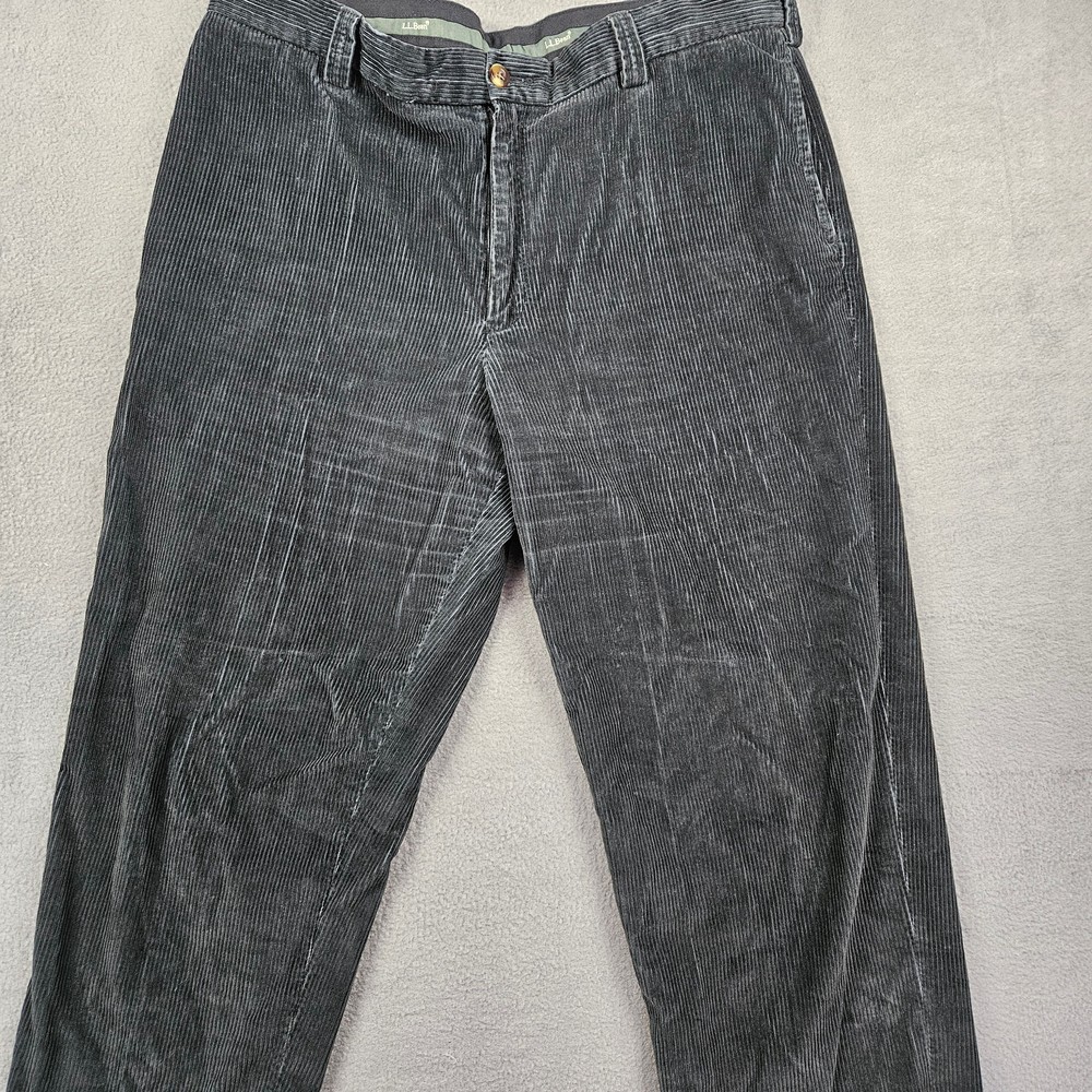 LL Bean Corduroy Pants Size 38 W Dark Charcoal Grey Baggy Chino