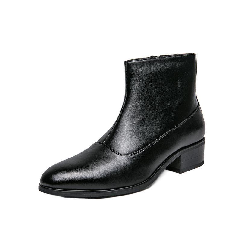 Men's Pointy Toe Cuban Heel Chelsea Ankle Boots with Side Zipper