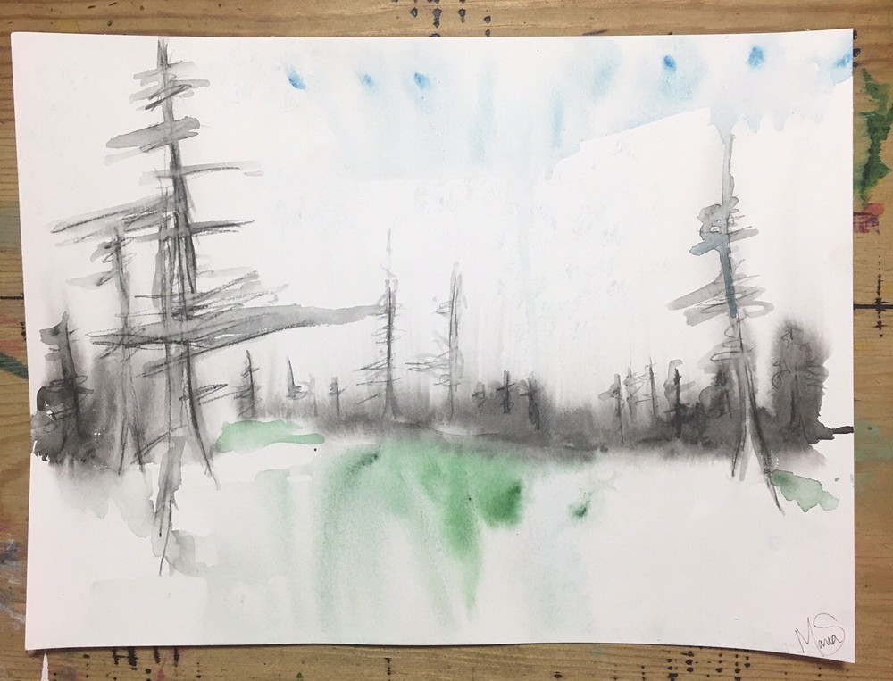 Maria Scalf Original Watercolor Pine Forest Landscape Painting 9x12 Nature Art