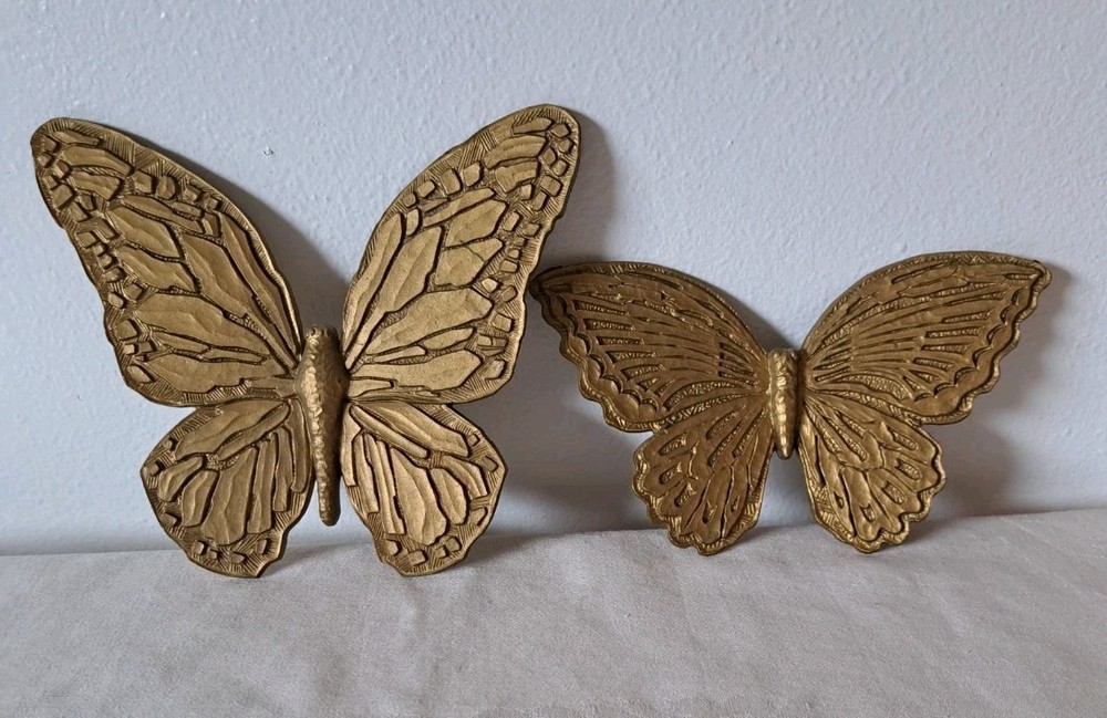 Gold Syroco Butterflies Pair Vintage Wall Decor