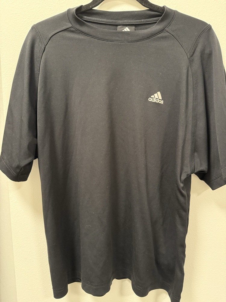 Adidas Mens T-Shirt Medium M Climalite Black Short Sleeve Graphic Logo