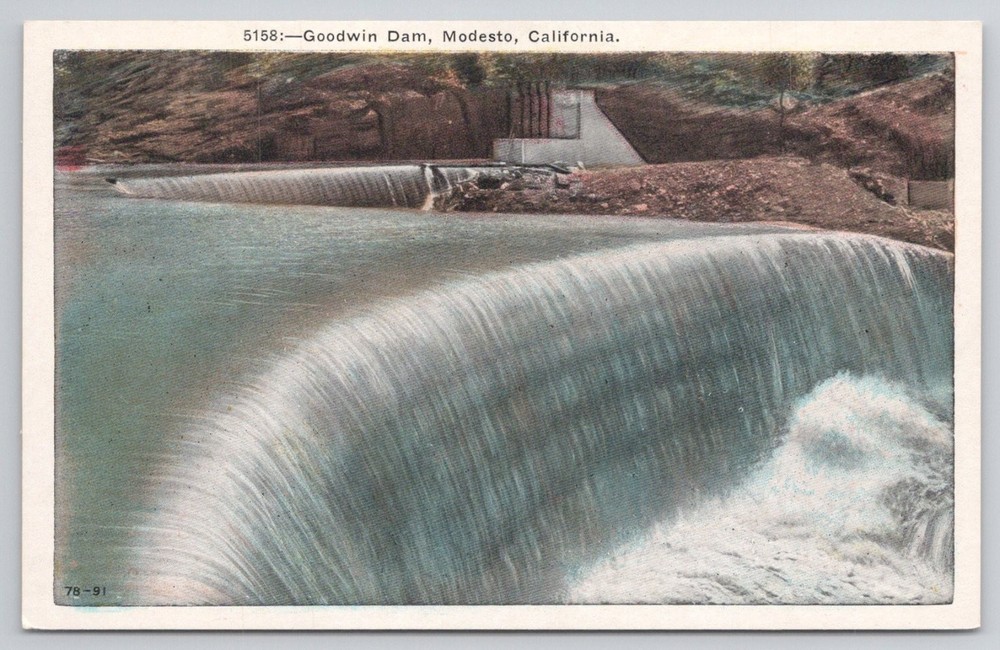 Goodwin Dam Modesto California Postcard Pacific Novelty Co. Vintage Linen