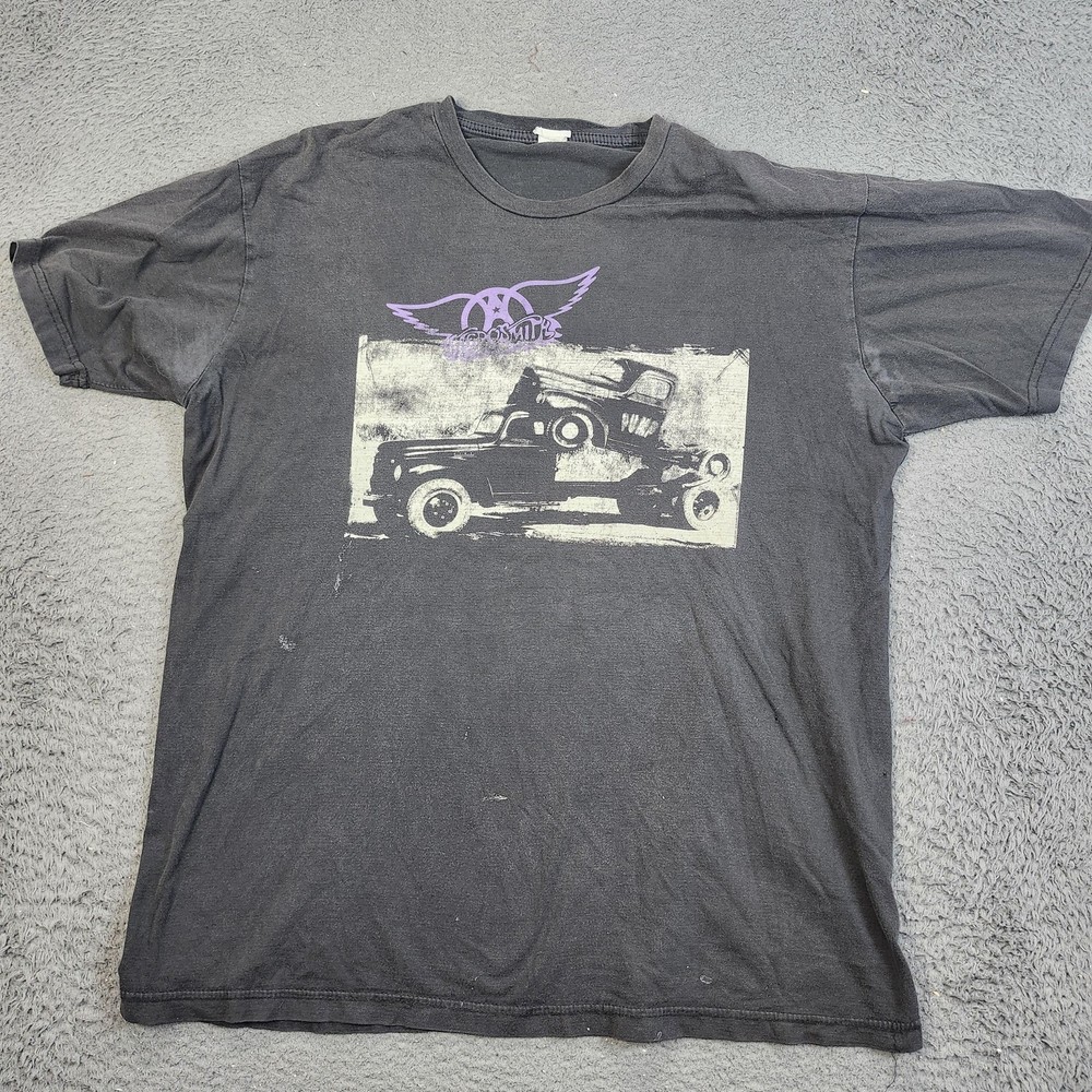 Vintage Aerosmith Shirt Mens Large Black Pump Truck Graphic Rock Band 90s