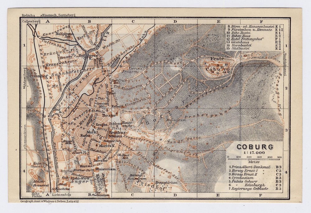 1911 Original Antique Map Of Coburg Bavaria Bayern / Germany