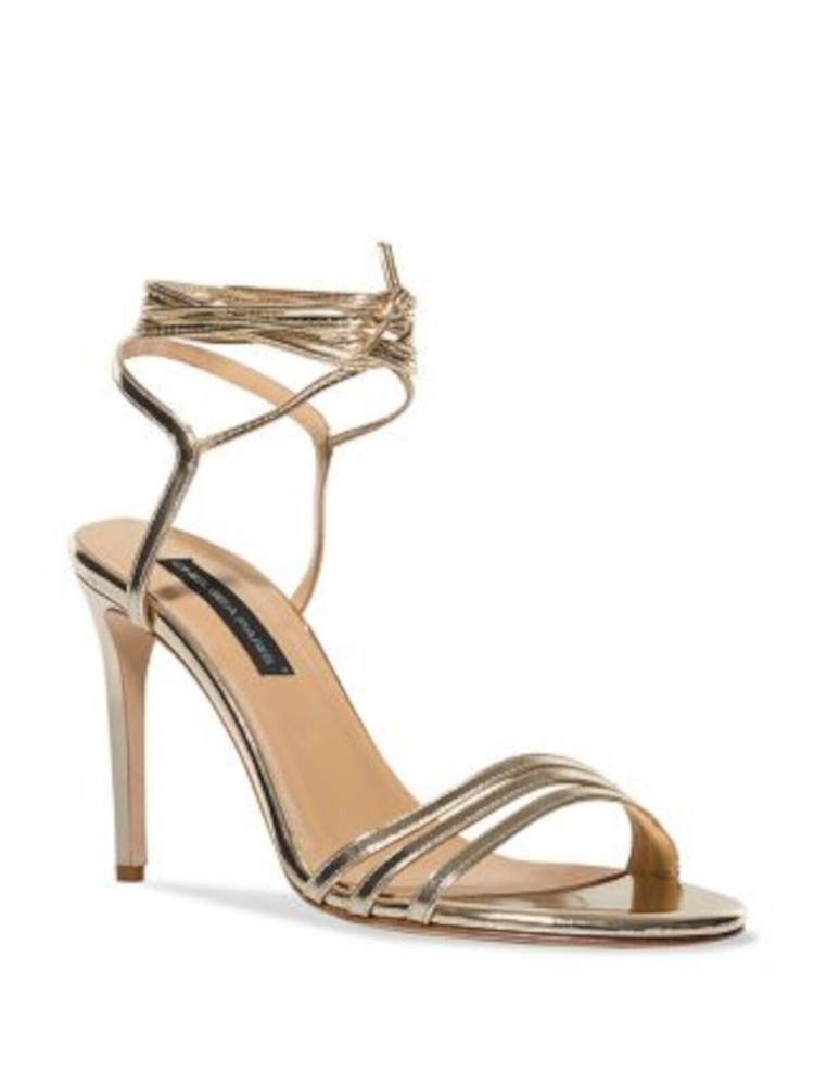 CHELSEA PARIS Womens Gold Ankle Wrap Tie Sasha Open Stiletto Heeled Sandal 36.5