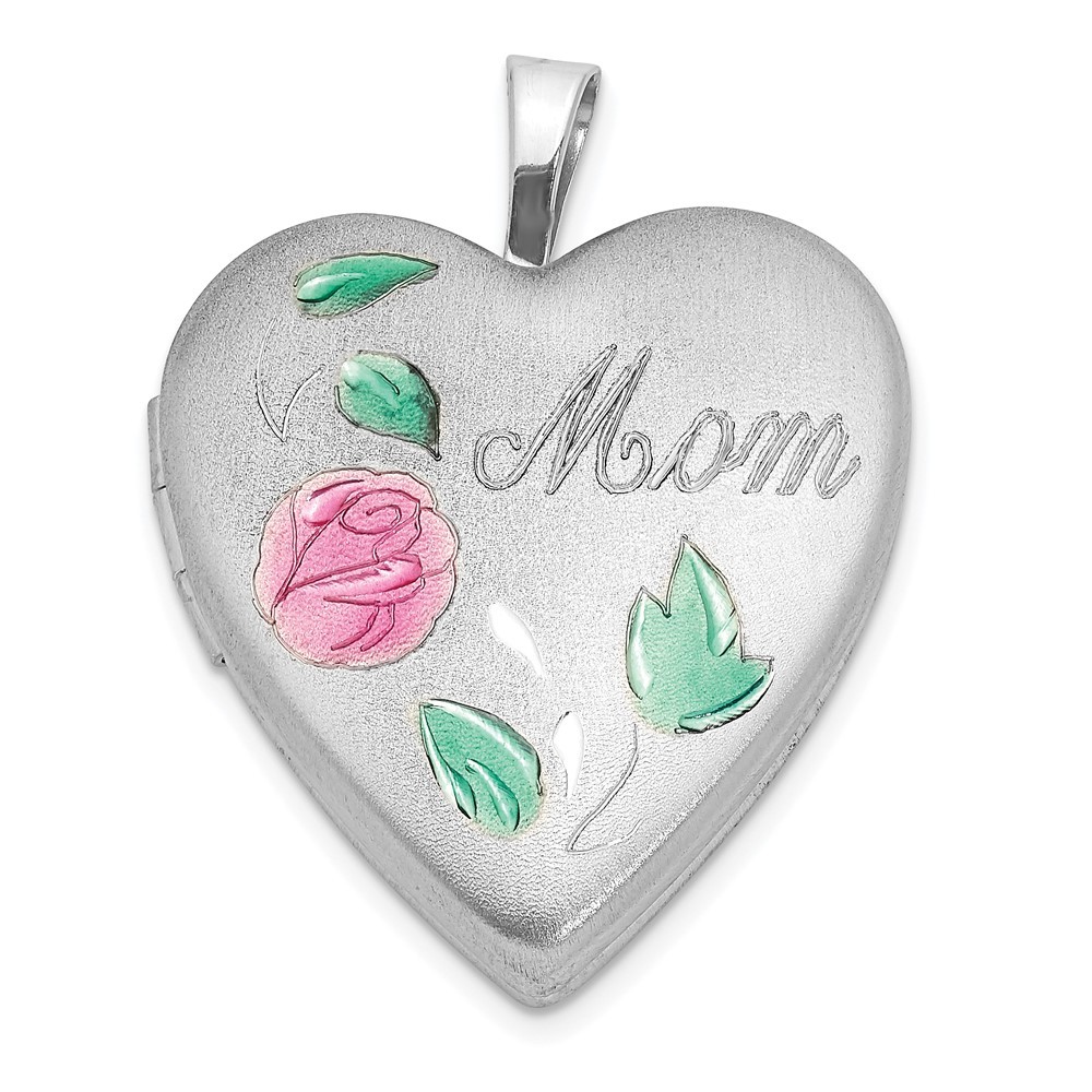 Sterling Silver Rhodium Plated Enamel Flower Mom Heart Locket Pendant 20mm