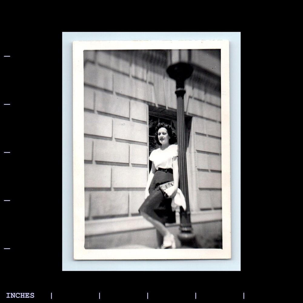 Old Vintage Photo LEGGY WOMAN STANDING BY LAMP POST