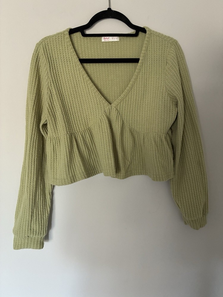 Romwe Light Green Long Sleeve Crop Top Size Small