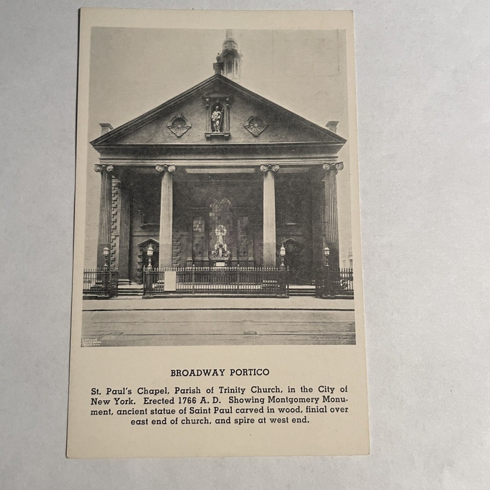 Broadway Portico St Pauls Chapel Trinity Church City New York Monument Postcard