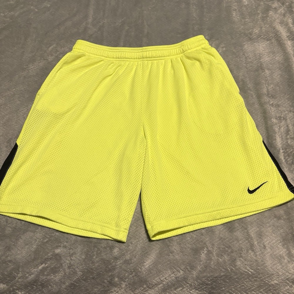 Nike Dri-FIT Highlighter Yellow Mesh Athletic Shorts Men's Large Basketball Gym