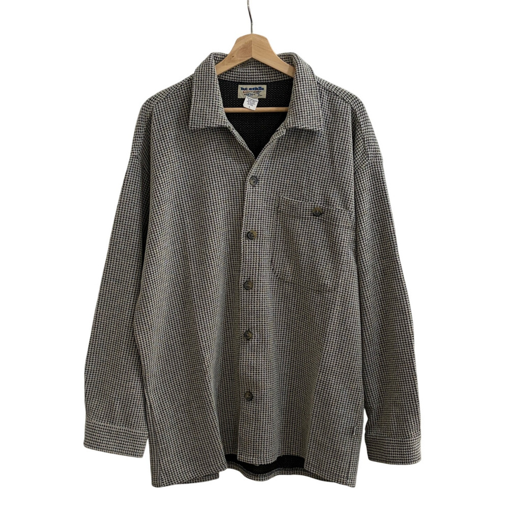 Vintage BC Ethic Lounge Shirt Mens Large Gray/Black USA Mix Textured Knit Casual