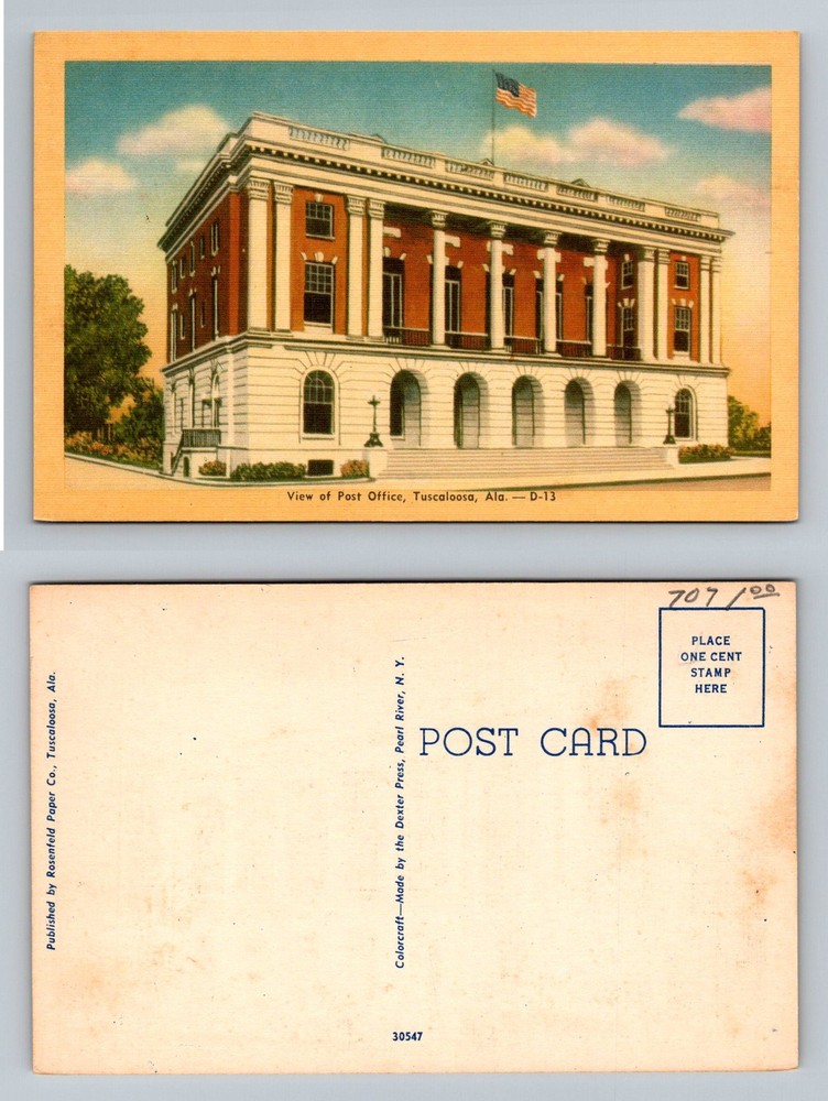 Tuscaloosa, AL-Alabama, U. S. Post Office Columned Building Vintage Postcard