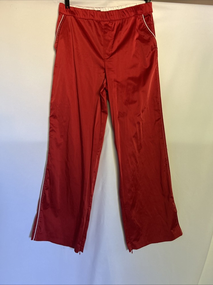 Zara Women’s Red Satin Wide Leg Pull Up Drawstring Pants Size Large