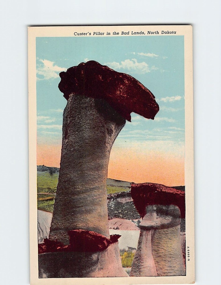 Postcard Custer's Pillar Bad Lands North Dakota USA