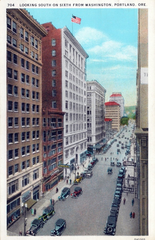 Looking South On Sixth From Washington Portland Oregon Postcard