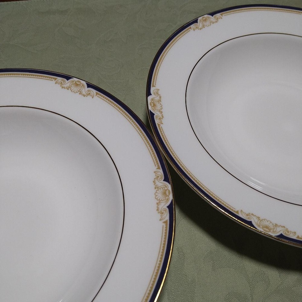 Wedgwood Cavendish Soup Plate 20cm Deep Blue Gold Trim Set of 2