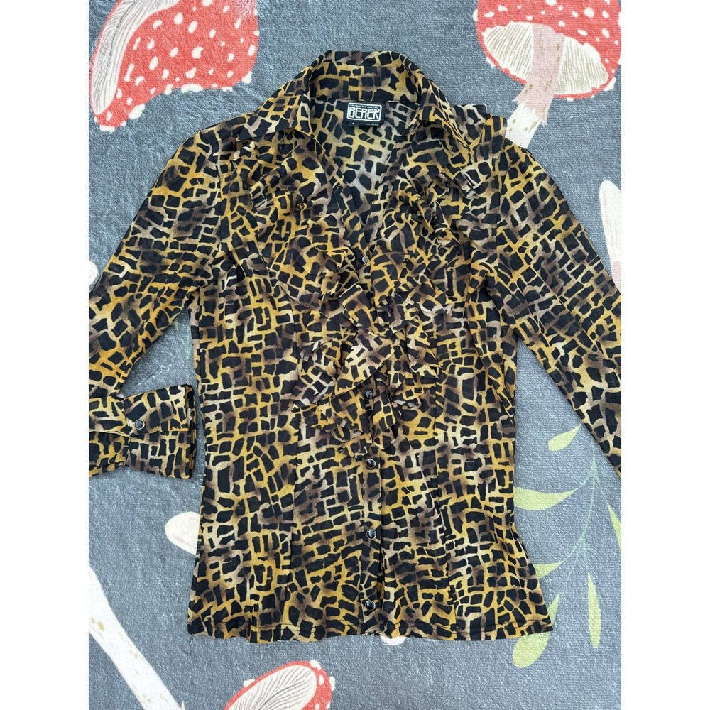 Berek Women’s Sheer Abstract Print Button Down Blouse Size S