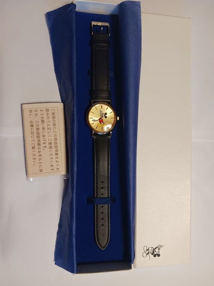 Ron Herman x Disney Mickey Mouse Watch Gold Dial Navy Leather Strap New