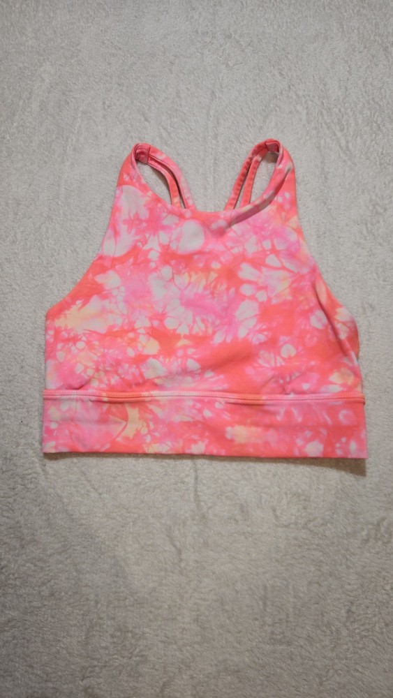 Lululemon Energy Bra High Neck Long Line Size Small Shibori Grapefruit Crossback