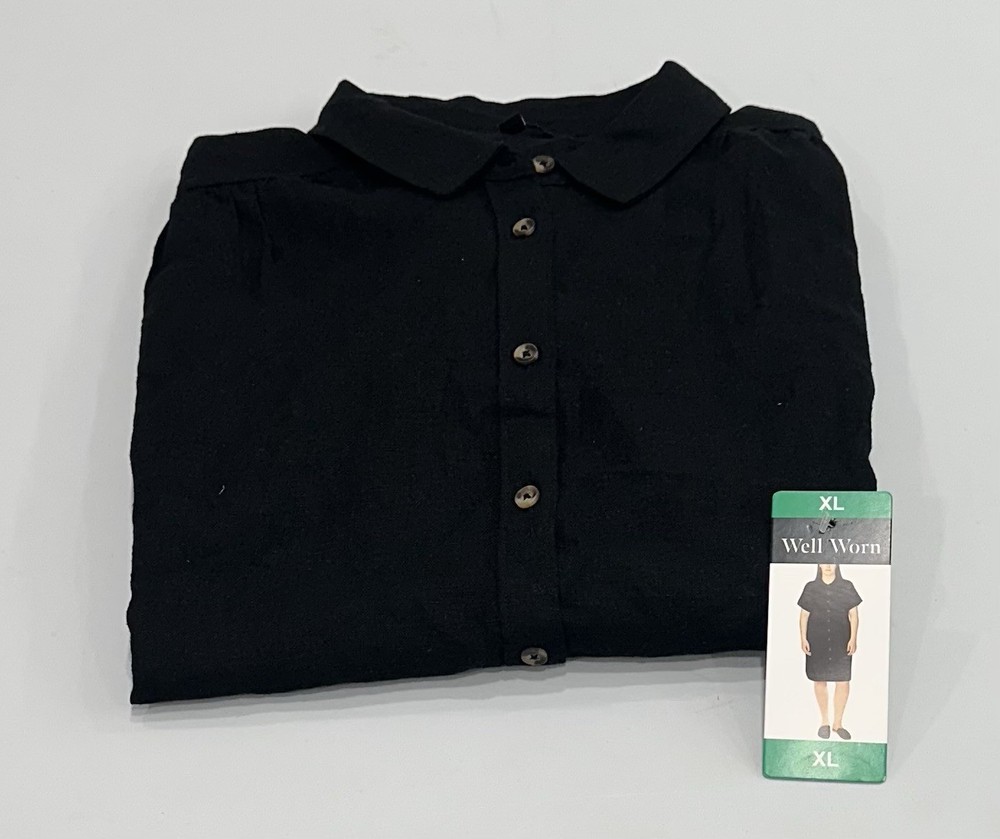 Well Worn Women’s Linen Blend Casual Pockets Dress, Black, Size XL