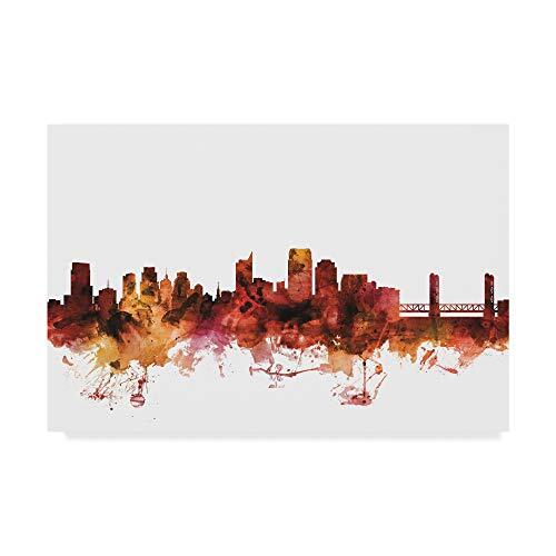 , 12x19 Sacramento California Skyline Red by Michael Tompsett