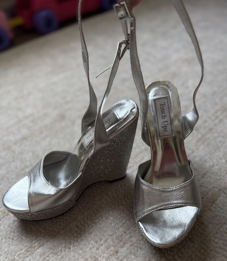 Touch Ups Silver Wedges Heels Dress Sandal Size 6 Formal Wedding Homecoming