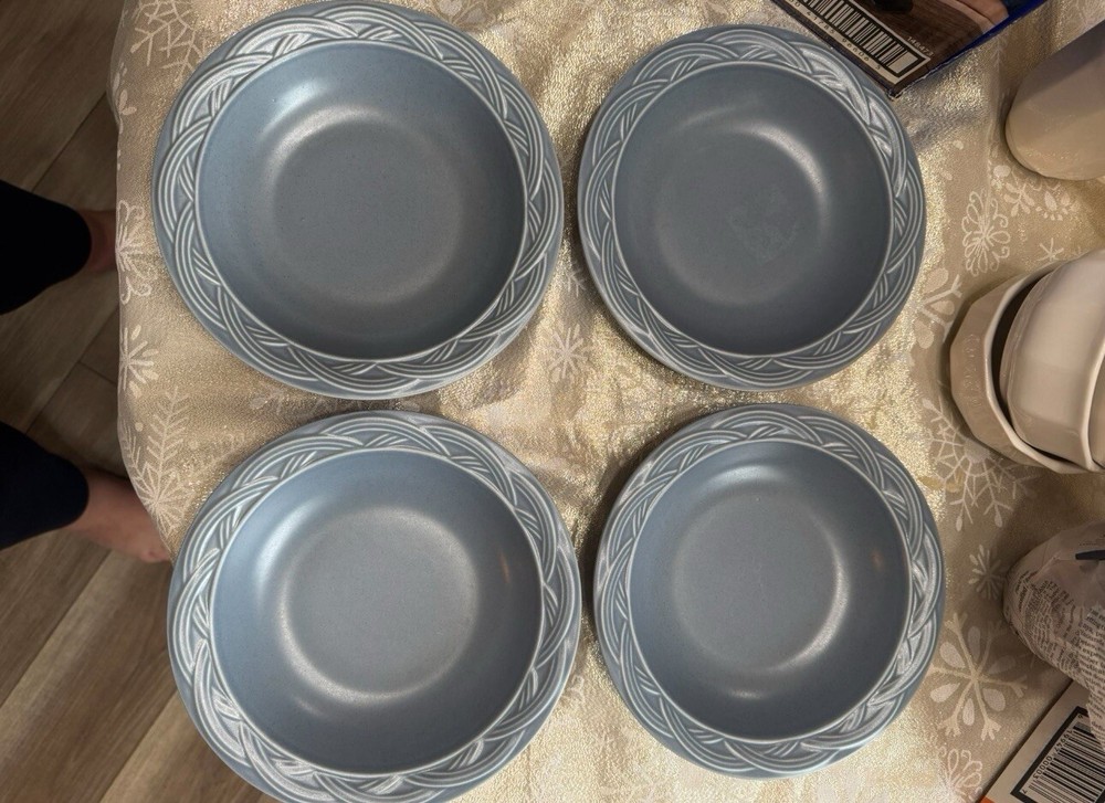 Pfaltzgraff Acadia Bay Blue (Set Of 4) Rimmed Soup Bowls