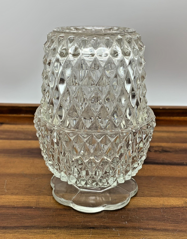 Vintage Fairy Lamp Clear Diamond Point Indiana Clear Glass Candle Holder 5