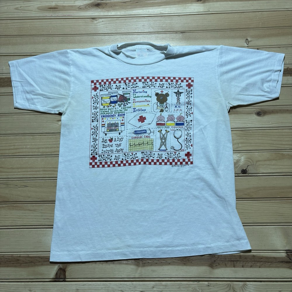 Vintage 90s Vicki Melhart Nurse Teddy Bear Cute Comic Cartoon Shirt Size M