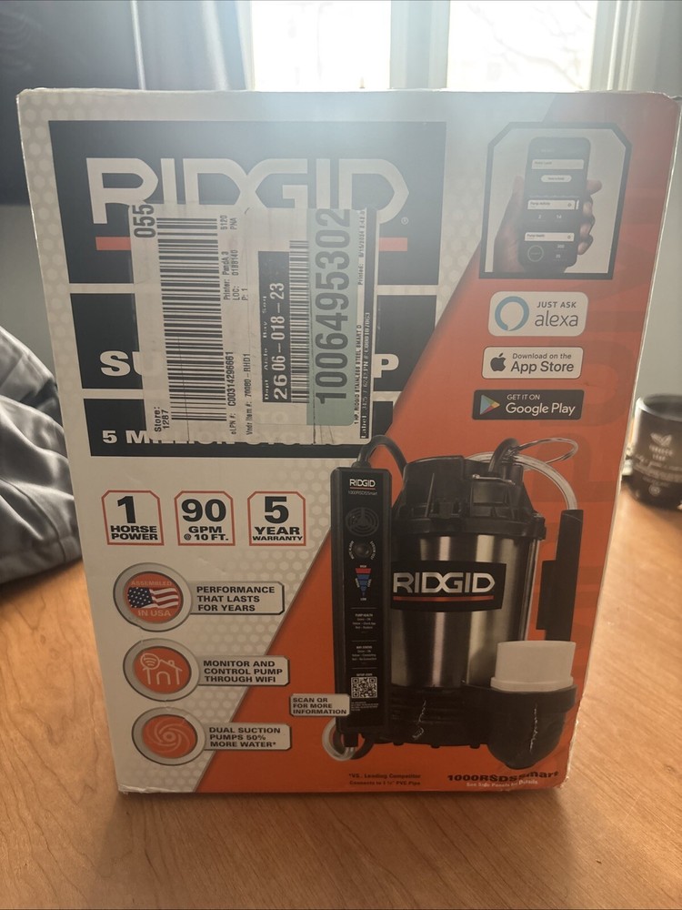 RIDGID 1HP Smart WiFi Sump Pump 90GPM with 5-Year Warranty