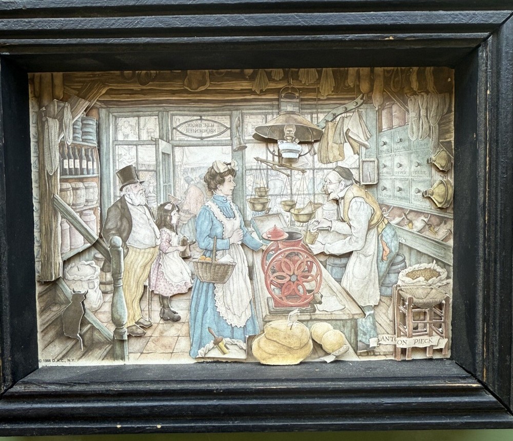 3D rare Art Diorama Shadow Box Framed Market Place Vintage 1960’s Anton Pieck