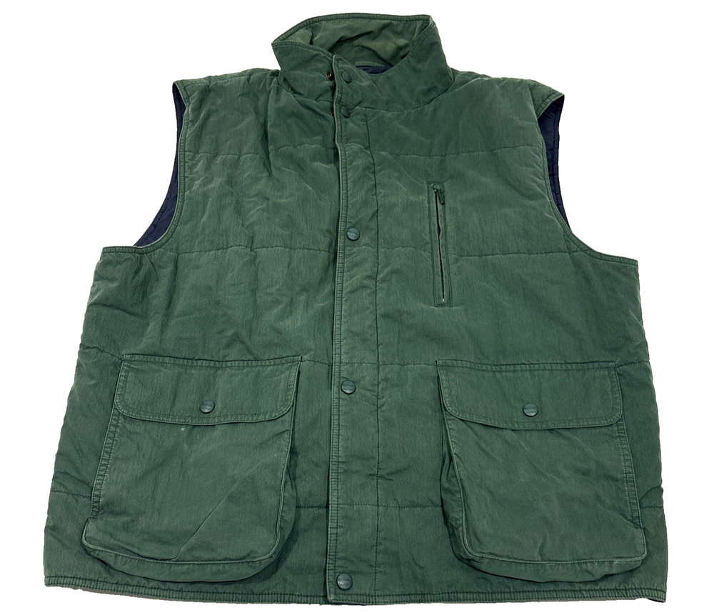 LL Bean Warm Thinsulate Vest Men's XL Green Lined Utility Zip Button Vintage EUC