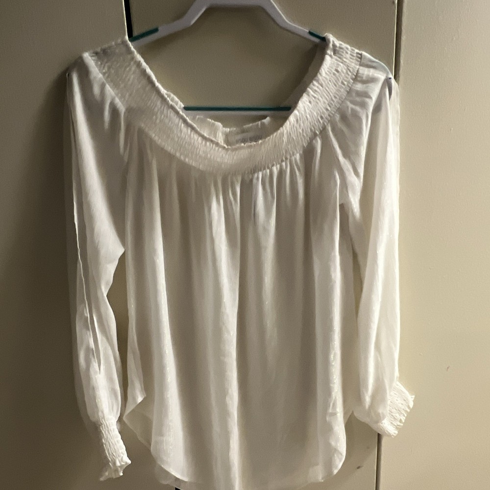 Bisou Bisou Women's White Chiffon Off-Shoulder Smocked Blouse M
