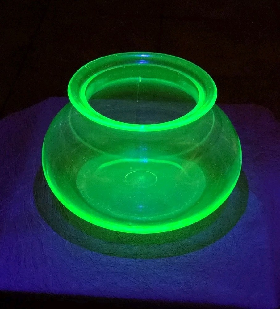 Antique Green Uranium Glass Fish Bowl NICE!!