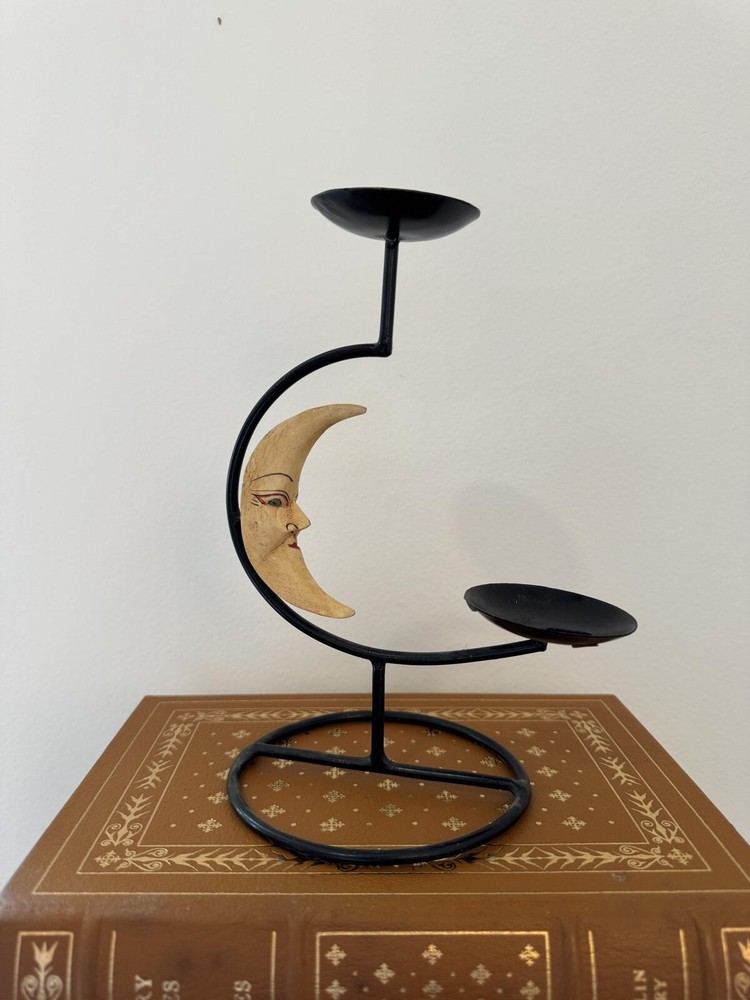Decorative Celestial Crescent Moon Candle Holder 90s