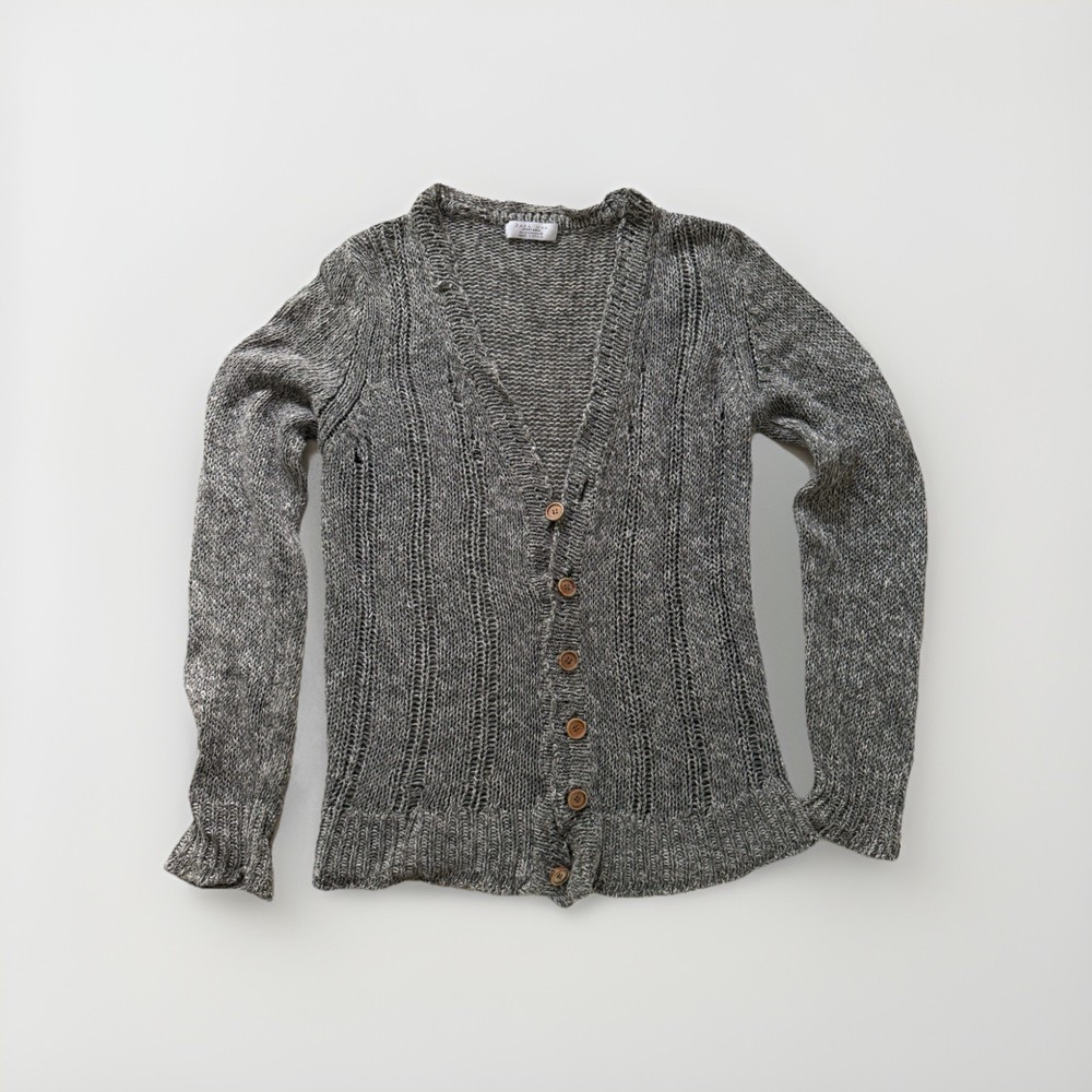 Men’s Zara Knitted Distressed Cardigan Sweater Cropped Button Down Jacket Top M